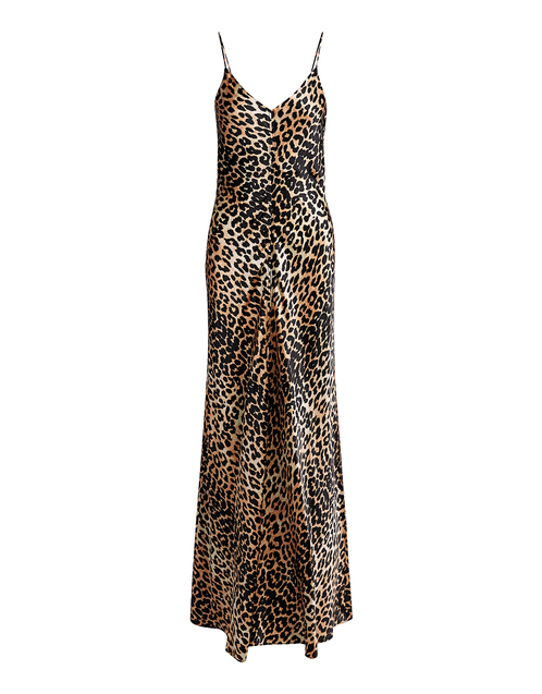 GANNI Blakely Leopard Silk-blend Satin Slip Maxi Dress