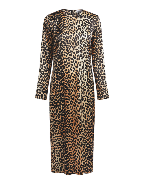 GANNI Leopard-Print Silk-Blend Satin Midi Dress