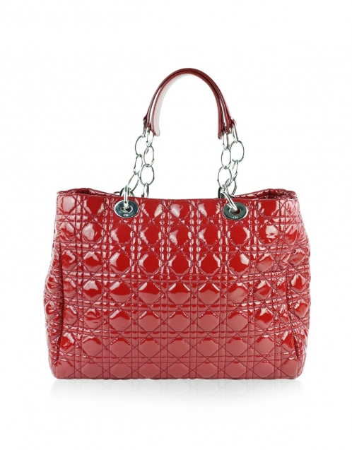 RED QUILTED PATENT CANNAGE DIOR SOFT 購物托特包