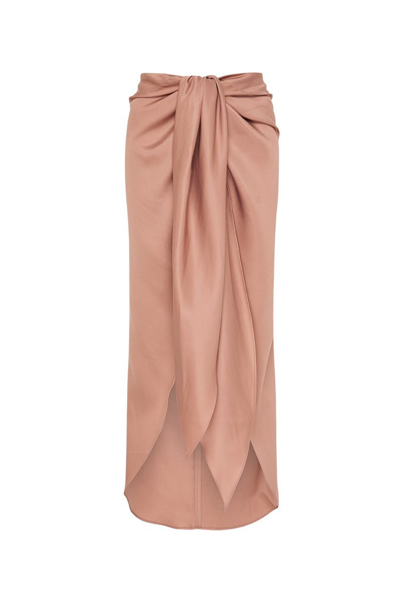 Tie Front Draped Midi Skirt