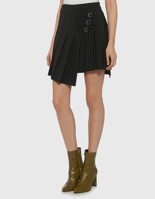  Stripe Pleated Mini Wrap Skirt