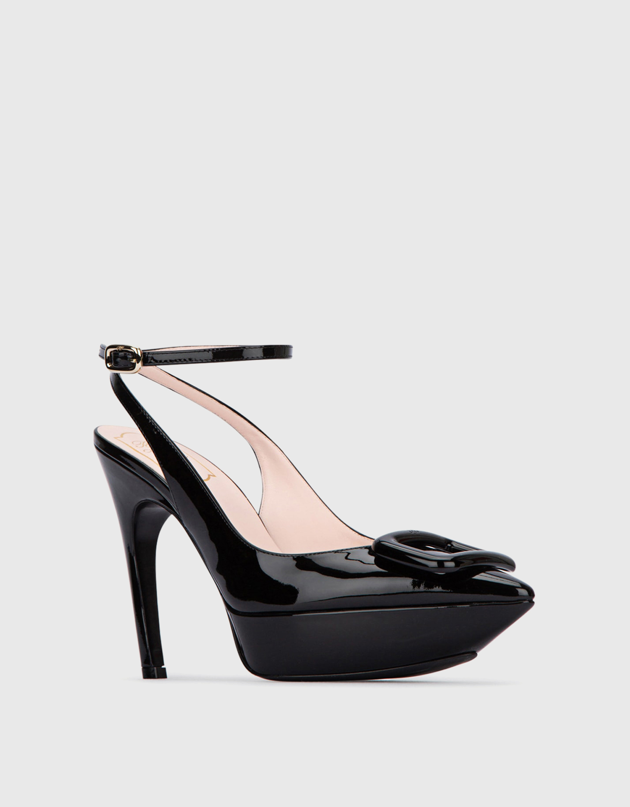 Viv' Choc Patent Leather Buckle Slingback Pumps