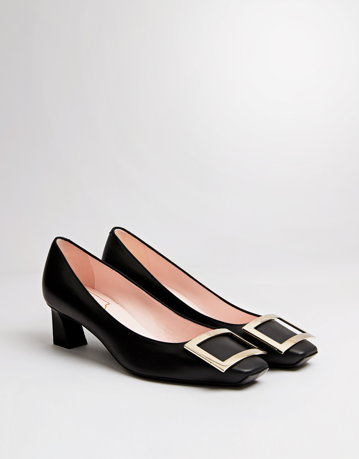 Trompette Goatskin Nappa Leather Metal Buckle Low-Heeled Pumps