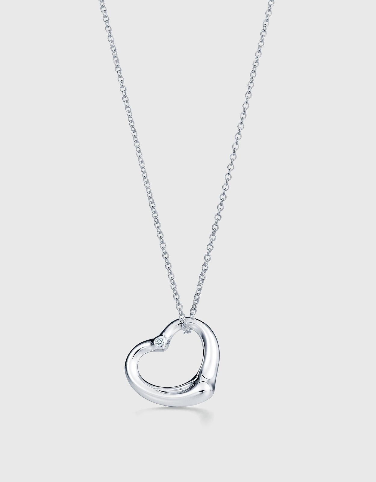 Elsa Peretti Medium スターリングシルバー Diamond Open Heart Pendant Necklace