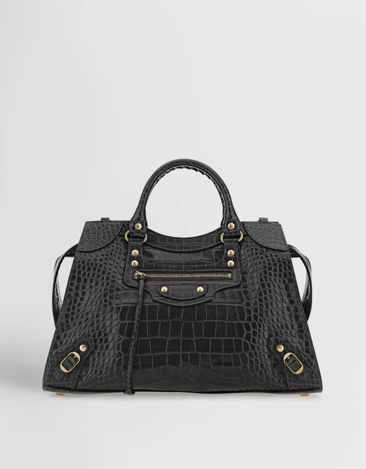 Balenciaga Neo Classic City Calfskin Crocodile Motif Crossbody Handbag