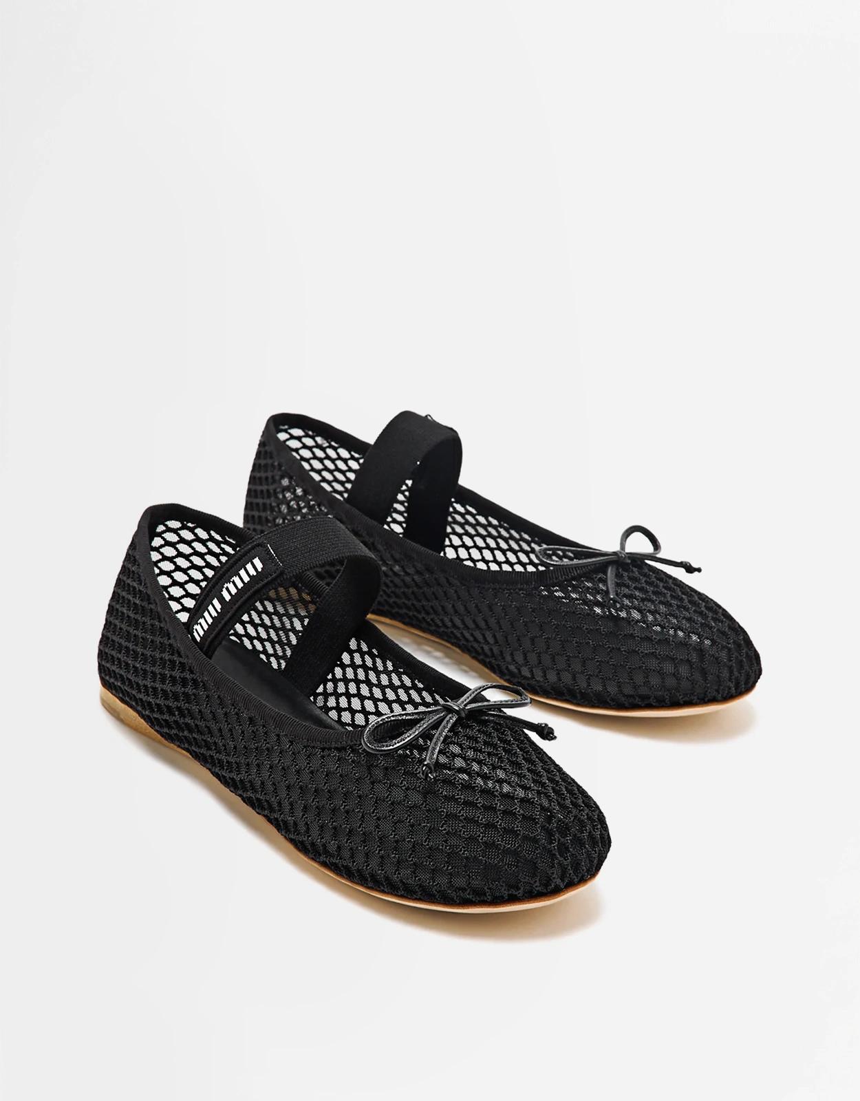 Miu Miu Logo Calf Leather Mesh Ballerina Flats