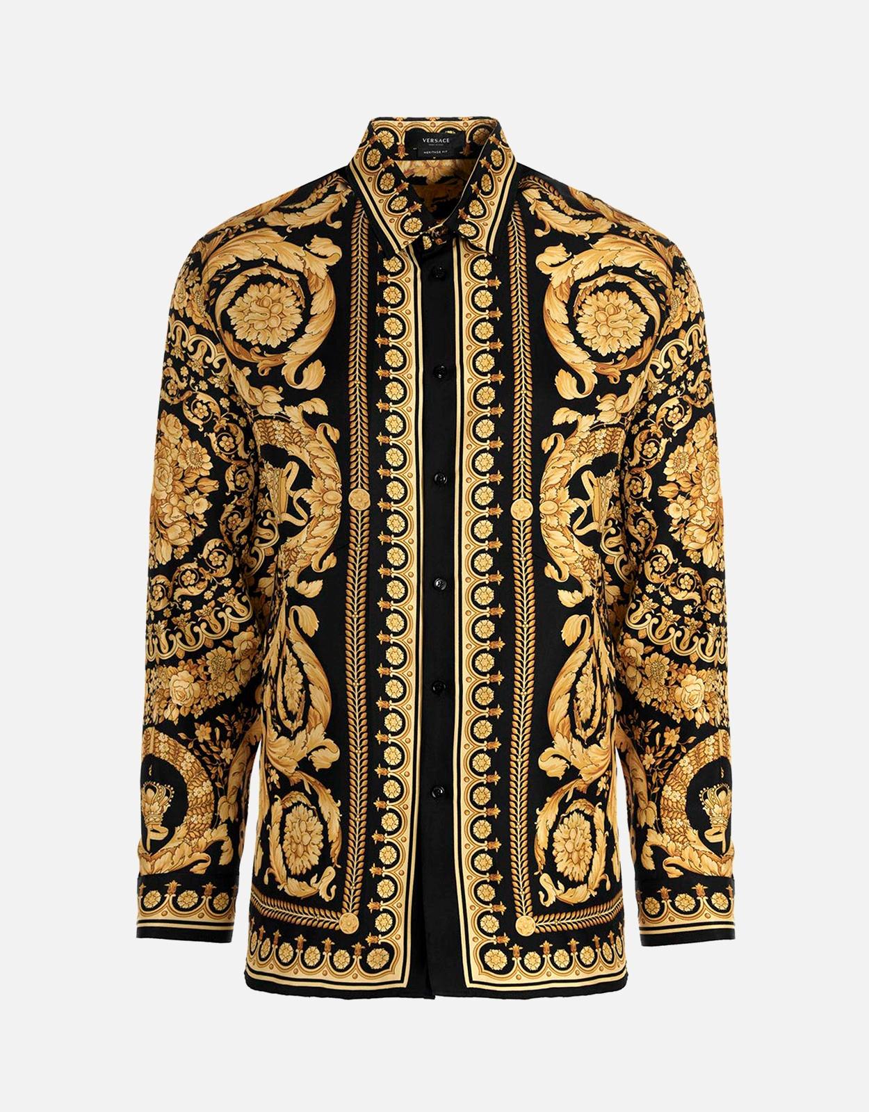 Versace 男士巴洛克絲質長袖襯衫