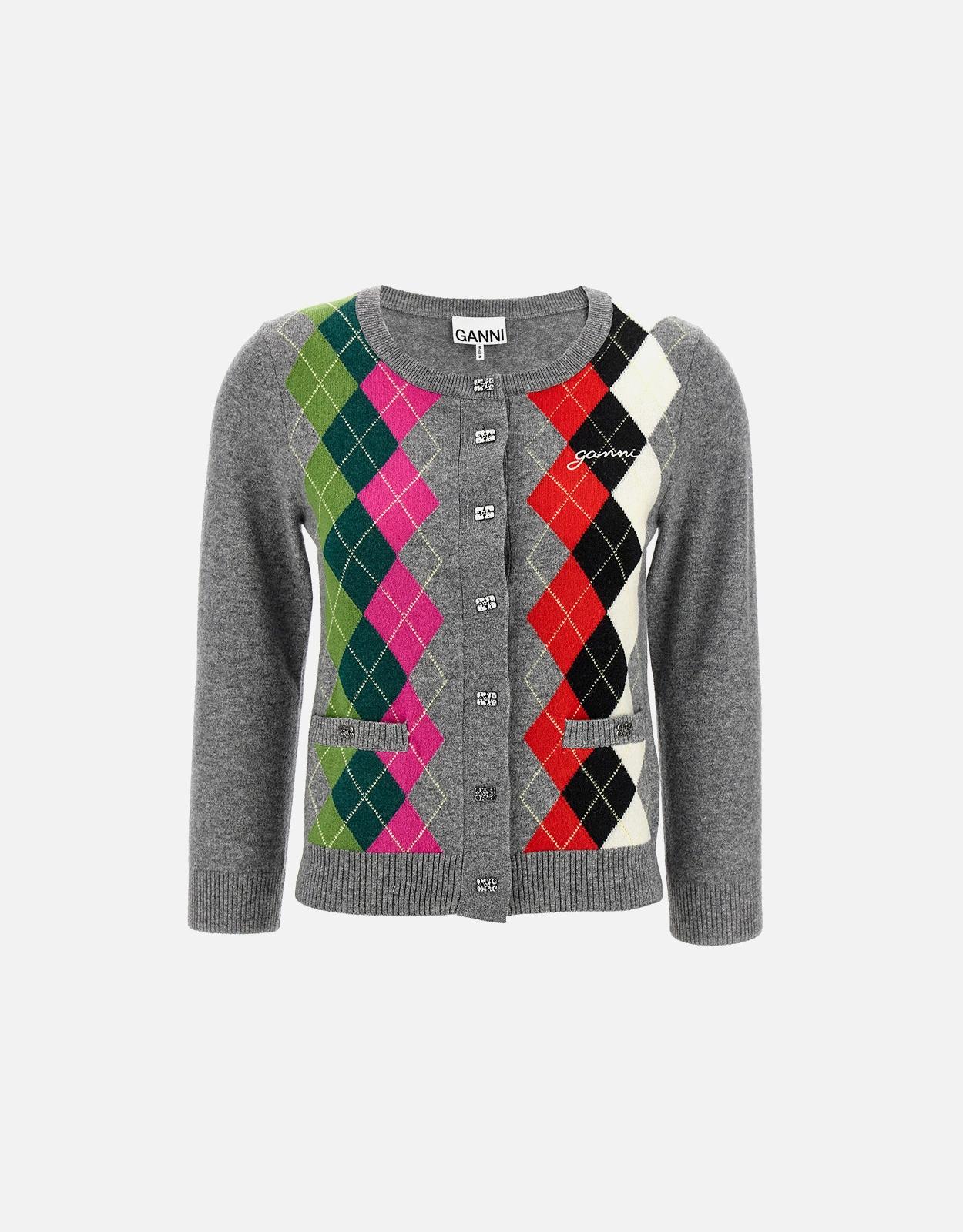 Ganni 羊毛羊絨混紡格紋開襟衫