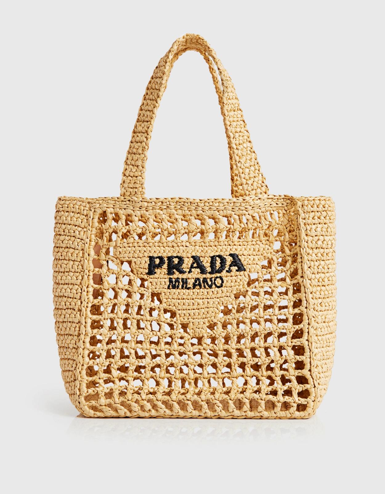 Prada 鉤針編織小型拉菲草托特包